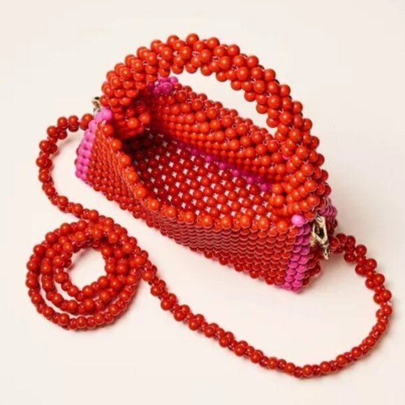 New Kate Spade Red Pink Beaded Handbag Bag Colorblock Crossbody Rose Heart - Picture 3 of 4